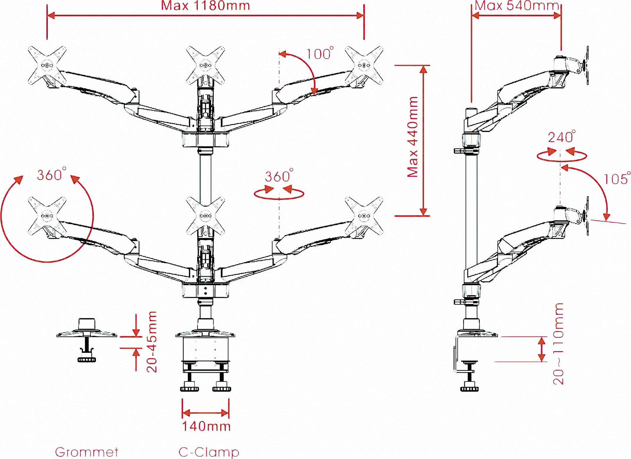 SpeaKa Professional Monitor desk mount SP-3947576 Flex 6 25,4 cm (10") - 48,3 cm (19") Black, Silver Height-adjustable, -4