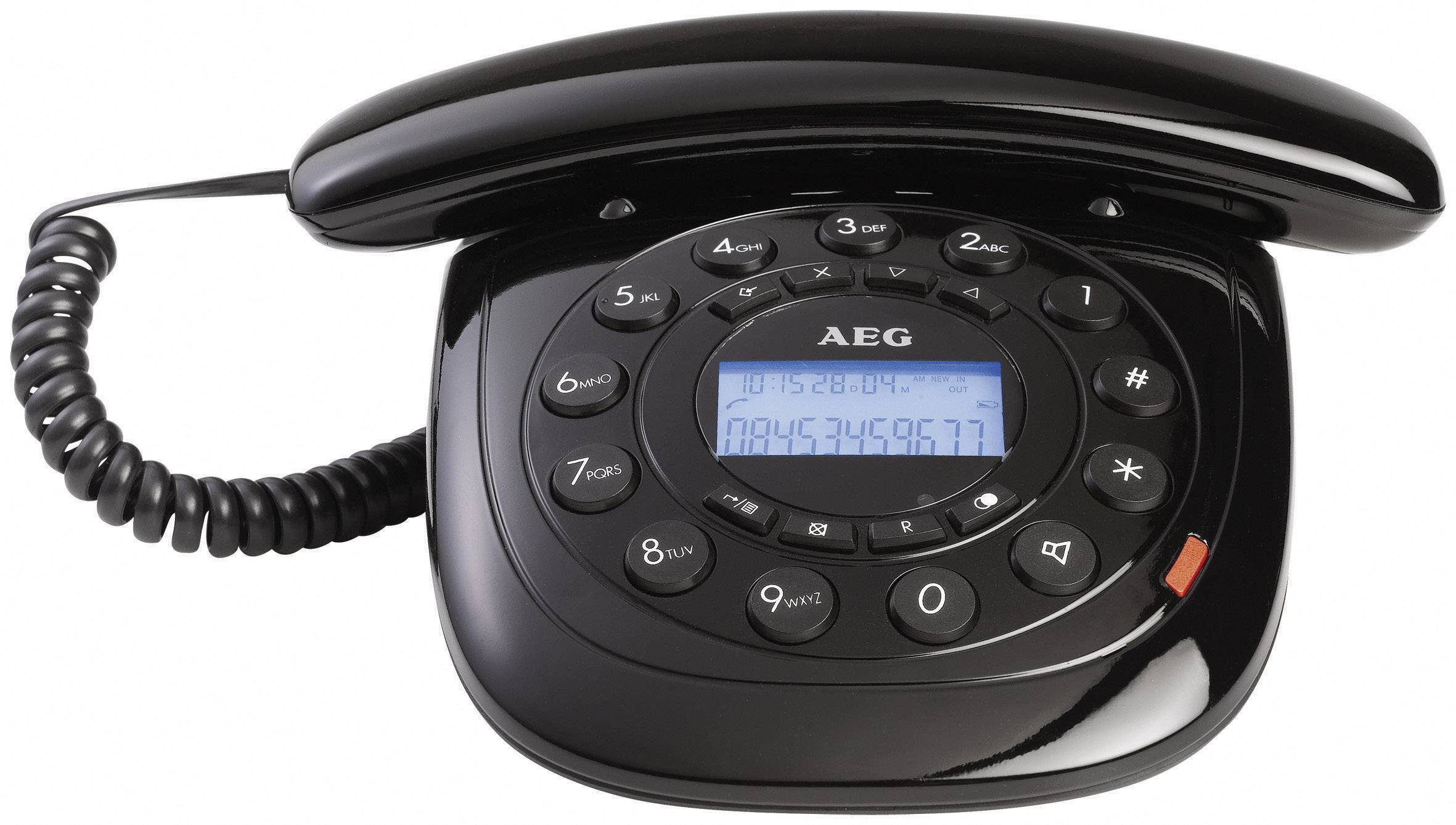 Corded analogue AEG Style 12 Designer phone, Handsfree Backlit Black