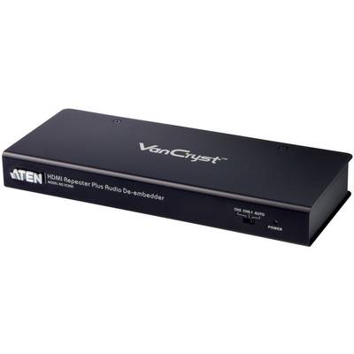 HDMI Repeater with Audio Decoder Function, Brand ATEN, Model VanCryst. Compact black device with connections for audio and HDMI cables.