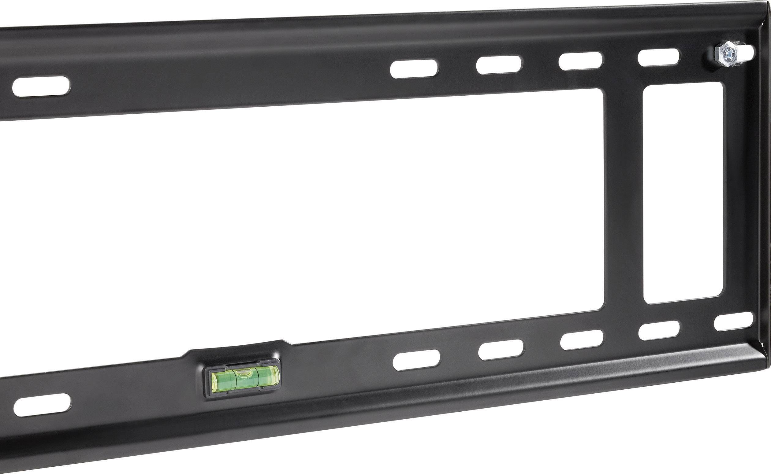 TV wall mount, black, with built-in spirit level for easy alignment. Suitable for various screen sizes.
