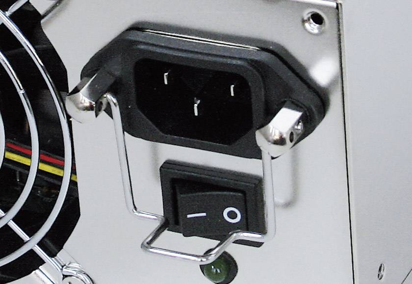 On/Off switch at the back of a device next to a fan connector.