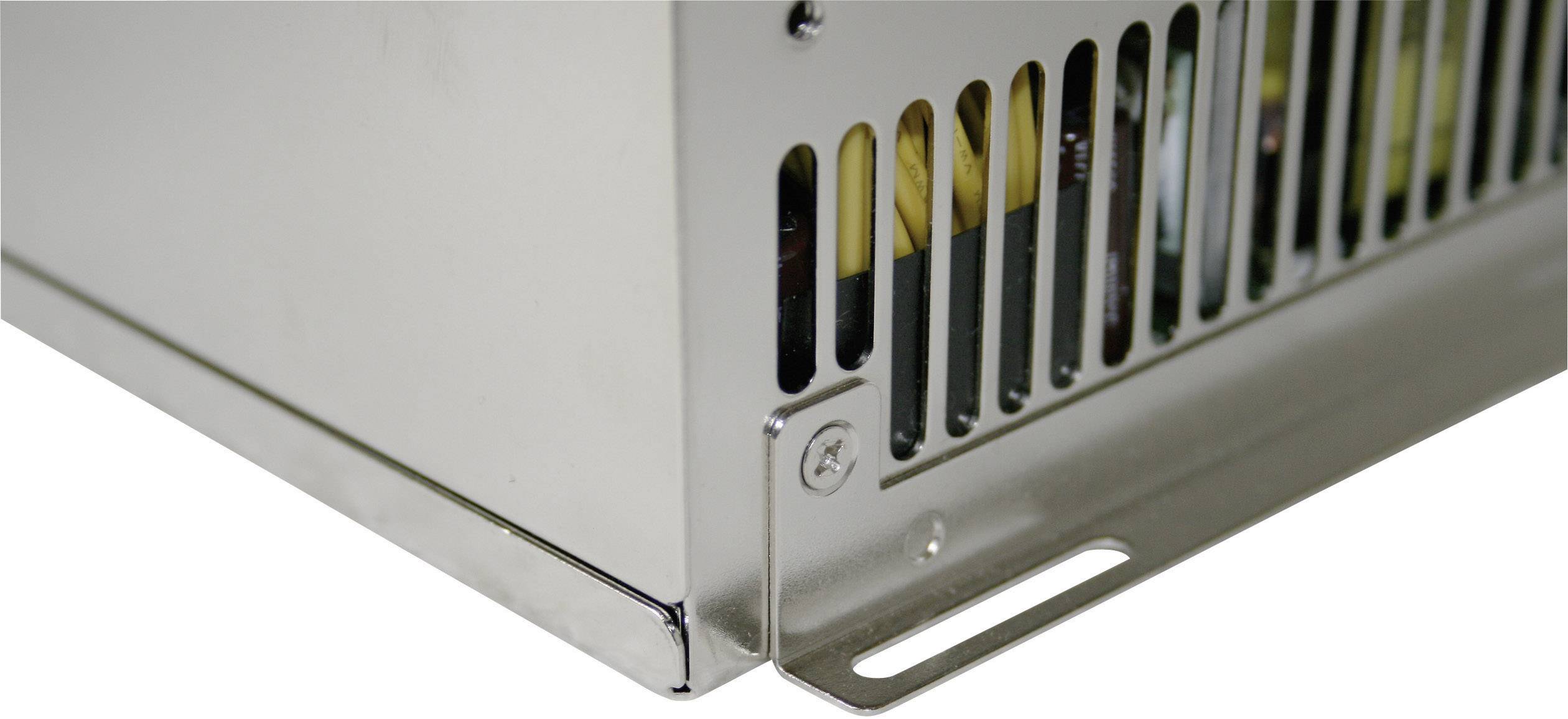 Metal enclosure of an electrical component with ventilation slots that provide cooling and protection for the internal parts.
