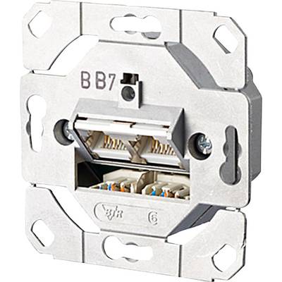 Network socket with two RJ45 ports, mounted on a metal bracket.