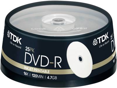 TDK T19838 Blank DVD-R 4.7 GB 25 pc(s) Spindle Printable | Conrad.com