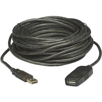 A long black USB extension cable with a male and a female connector, coiled and ready for use.