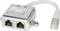 Small network distributor with two Ethernet ports and connected cable. Suitable for CAT 6 networks.
