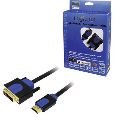 The image shows a LogiLink HDMI to DVI cable and its packaging. It is a high-quality connection cable for digital transmissions.