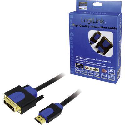 LogiLink DVI / HDMI Adapter cable DVI-D 18+1-pin plug, HDMI-A plug 10.00 m Black CHB3110 gold plated connectors, screwab-1