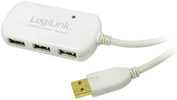 LogiLink USB cable USB 2.0 USB-A plug, USB-A socket 12.00 m White gold plated connectors, UL-approved UA0108