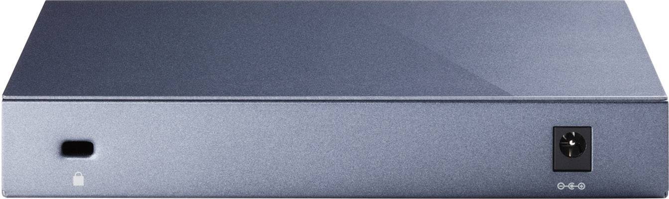 A flat, rectangular electronic device in a dark colour with a power connection on the right side, viewed from the front.