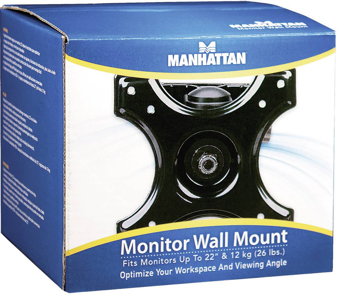 'Manhattan Monitor Wall Mount', for monitors up to 22" and 12 kg. Optimises workspace and viewing angle.