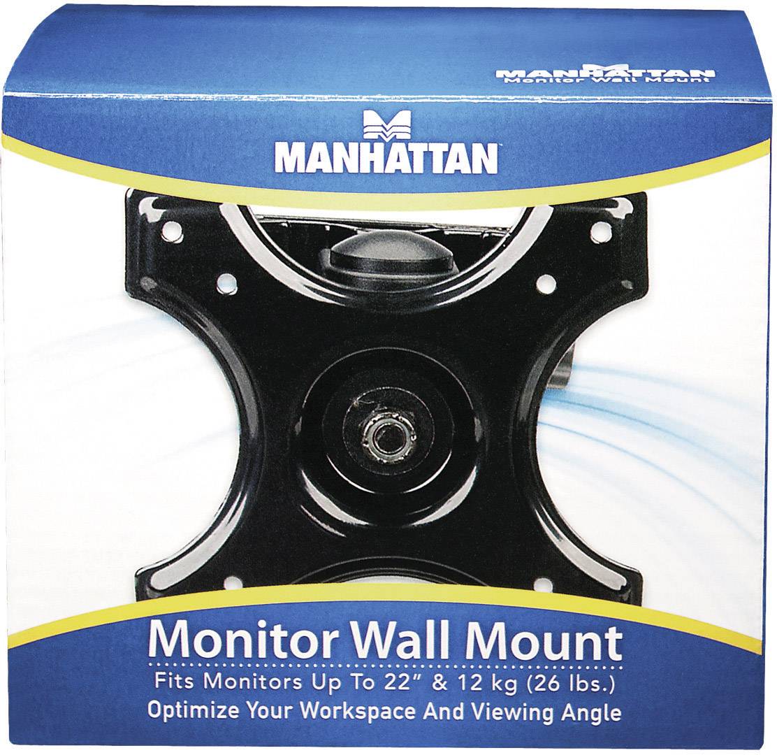Manhattan monitor wall mount, suitable for monitors up to 22 inches and 12 kg. Optimises workspace and viewing angle.