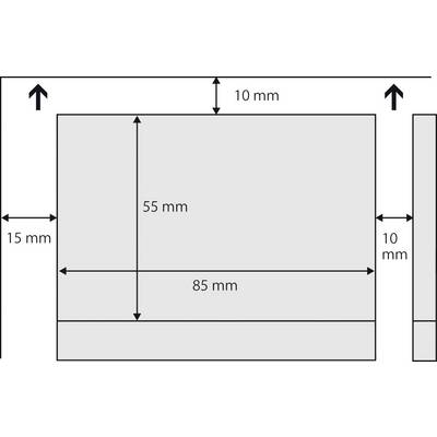 Rectangular layout with dimensions: Width 85 mm, Height 55 mm; Margins: Top 10 mm, Sides 15 mm.