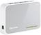 A white TP-Link network switch with five Ethernet ports and LED indicators on the front, model TL-SF1005D.