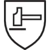 Symbol of a hammer on a shield. It signals protection or security, possibly in an industrial or craft context.<br><br>Hammer and shield symbol. It indicates protection or safety, likely within an industrial or artisanal setting.