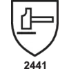 'Sign with a hammer symbol and the number 2441 underneath. Symbolises protection or certification in construction or craftsmanship.'