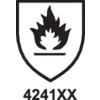 A symbol shows a flame within a protective shield with the number '4241XX' underneath. It indicates heat protection.