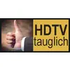 Thumbs up next to the text 'HDTV compatible' on a yellow background, symbolising approval and compatibility with HDTV.