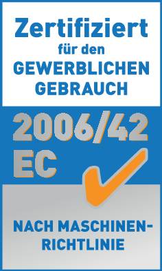 'Certified for commercial use. 2006/42 EC in accordance with the Machinery Directive.'