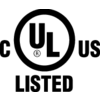 'UL Listed' logo: A circle with 'UL' in the centre and the letters 'C' and 'US' positioned to the left and right, which stands for certification.