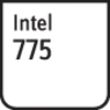 'Intel 775' logo, square, black and white, showing processor socket number.