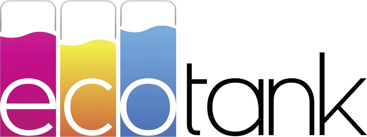 'EcoTank' logo with coloured ink containers in magenta, yellow and blue.