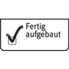 A rectangular sign displays a tick symbol and the text 'Ready assembled'.