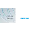 On a dark background, 'Official Partner' is positioned on the left, with the FESTO logo in orange on a white background on the right.