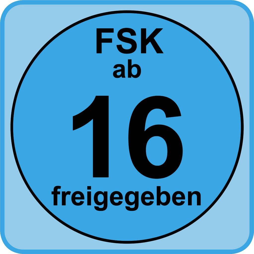 FSK Age Rating: "Rated 16" on a blue background, indicates suitable for viewers aged 16 and over.