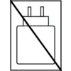 Symbol of a charger with a diagonal line prohibiting use or carrying. Black background.