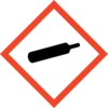 Symbol of a gas cylinder within a blue diamond frame, indicating potential gas warnings or safety precautions.