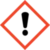 A blue-bordered square with a white background, on which a grey exclamation mark is centred. Symbolises a warning.