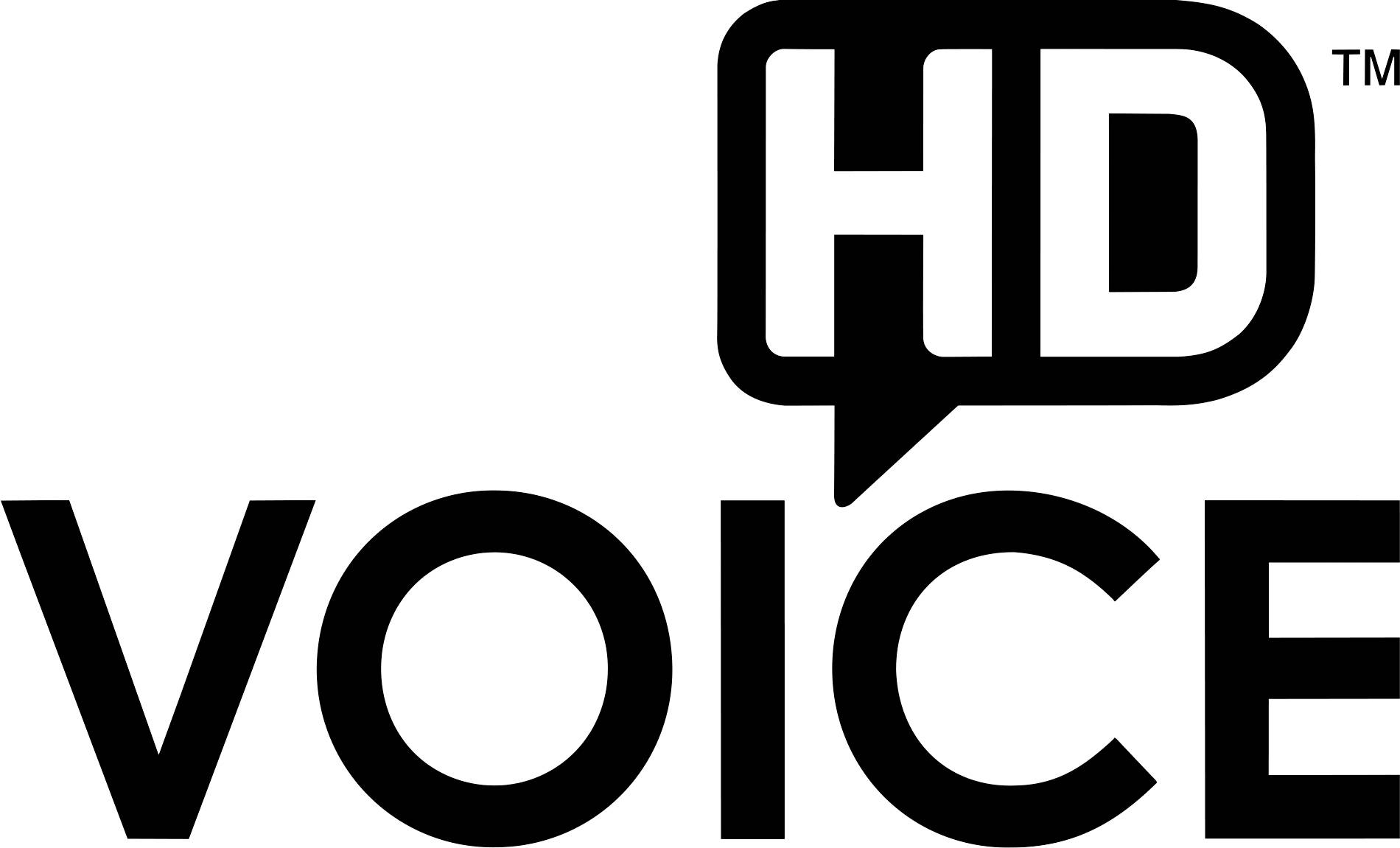 Logo with the text 'HD Voice'. The 'HD' is in a speech bubble, highlighting a focus on high voice quality.