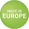 Green circle with white text 'Made in Europe', symbolising the European origin of a product.