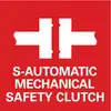 'Symbol of two interlocking gears above text: S-Automatic Mechanical Safety Clutch' on a red background.