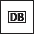 The image shows the Deutsche Bahn logo. It consists of the letters 'DB' in white on a red background.