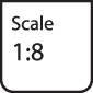Scale indication with the text 'Scale 1:8', indicating that an object is eight times smaller than in reality.