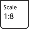 Scale indication with the text 'Scale 1:8', indicating that an object is eight times smaller than in reality.