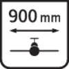 '900 mm' sign with arrows indicating distance, positioned above an overhead view of an aircraft.