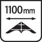 Pictogram with an arrow and text '1100 mm', indicating the width of 1100 millimetres of an unspecified object.
