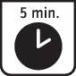 A sign shows a clock with a hand pointing to 12:05 and the text '5 min.', indicating a five-minute waiting time.