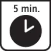 A sign shows a clock with a hand pointing to 12:05 and the text '5 min.', indicating a five-minute waiting time.