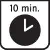 A sign reading '10 min.' displays a clock symbol with an arrow pointing down and to the right, indicating a time limitation.