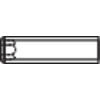 A blank wooden and metal clapperboard with a black slate and white lines for marking.
