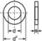 Technical drawing of a washer: shows front view and cross-section with dimensions 'd' and 's' for diameter and thickness.