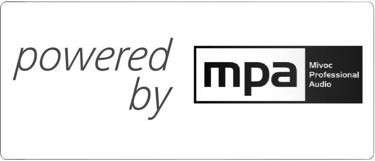 The image displays the text 'powered by mpa', where 'mpa' stands for Mivoc Professional Audio.