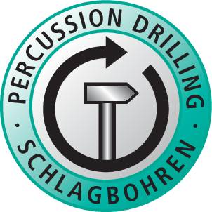 Circular logo with a hammer symbol and an arrow. Text: 'Percussion Drilling - Impact Drilling'