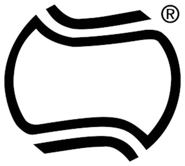 A stylised, black line logo resembling a tennis ball, with a small registered trademark symbol in the top right corner.