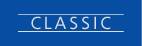 The image shows a blue rectangle with the white, centrally aligned word 'CLASSIC'.