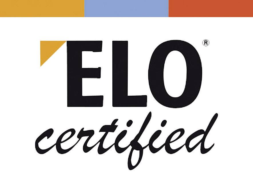 'Logo with the inscription: ELO certified'. Blue, orange and red bars at the top.